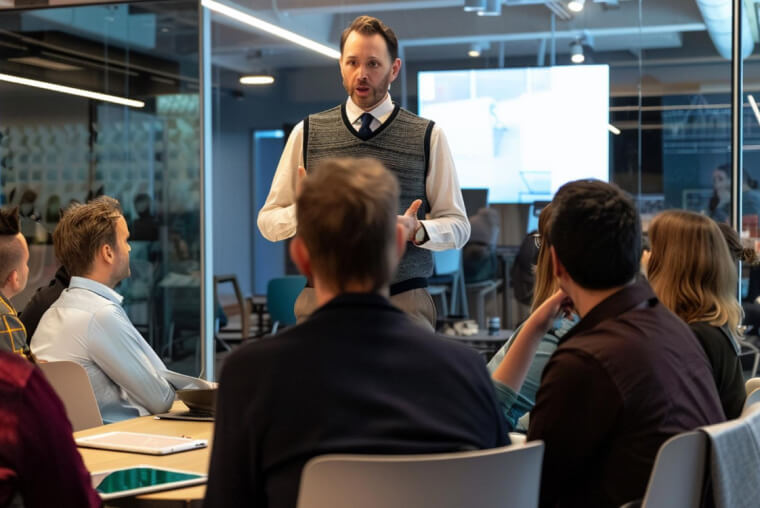Corporate trainer delivering a professional training session